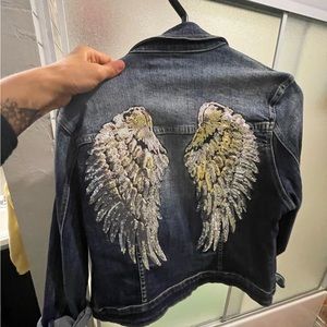 Cropped Italian Denim Jacket Angel Wings